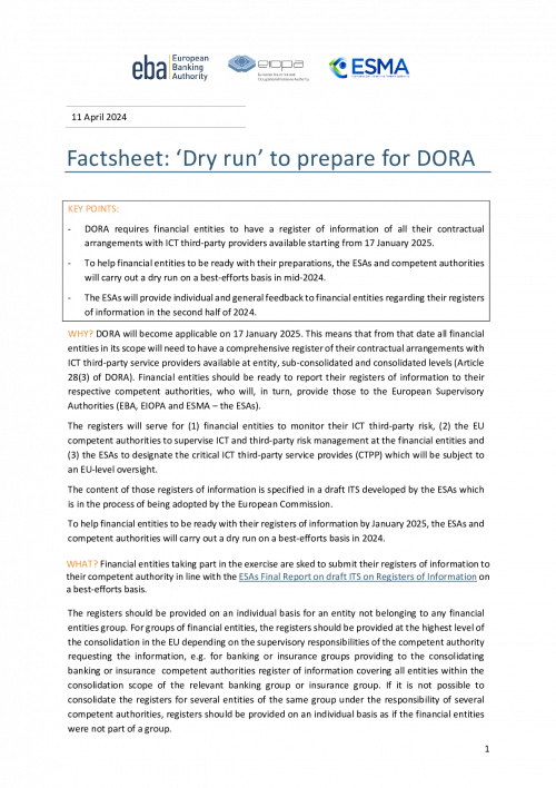 Factsheet for 2024 DORA dry run exercise